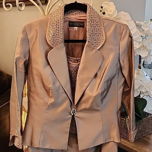 KM collection size 8P long formal dress and jacket taupe gold champagne color - Picture 2 of 16
